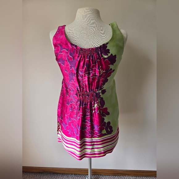 CAbi Silk Pink And Green Floral Blouse Womens Size S. - Picture 2 of 7